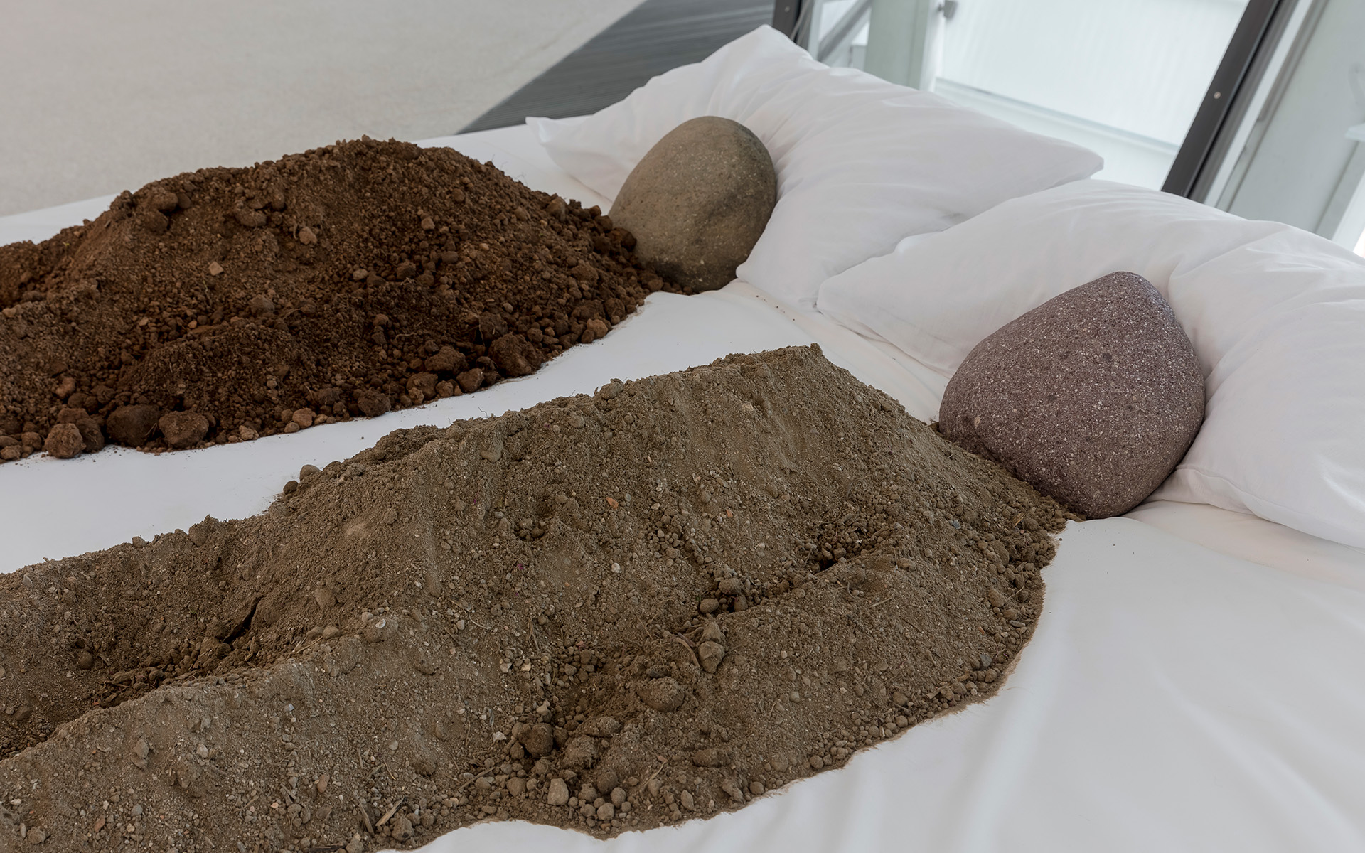 Shimabuku, Bed Peace, 2023. Exhibition view, Museion. Courtesy of the artist, ZERO, Milano.